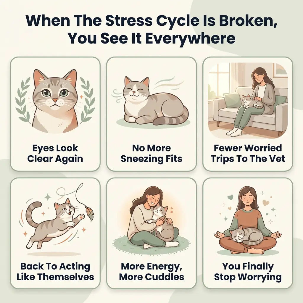 Calm Start Chews for Cats · Stress Support for Sneezing and Goopy Eyes