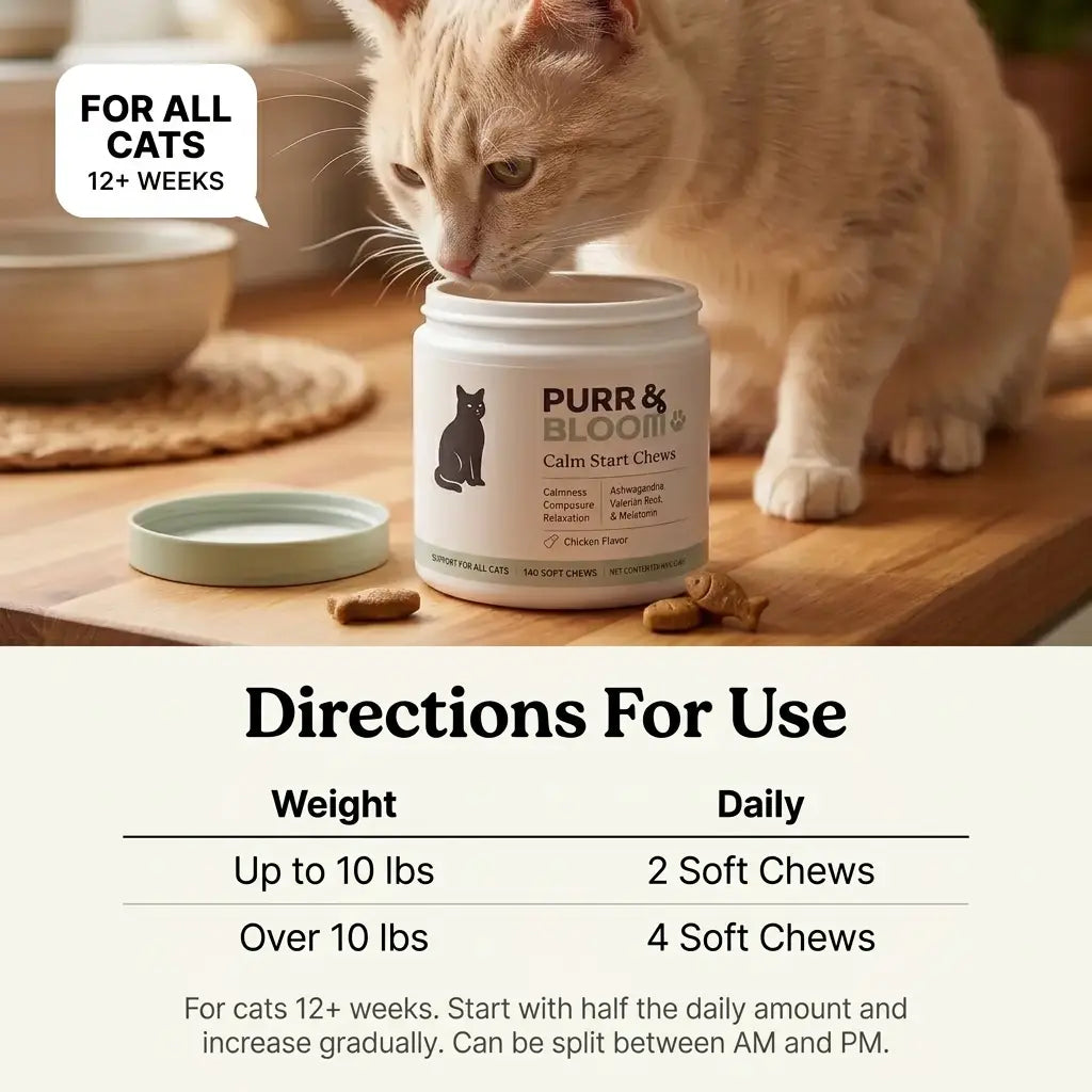 Calm Start Chews for Cats · Stress Support for Sneezing and Goopy Eyes